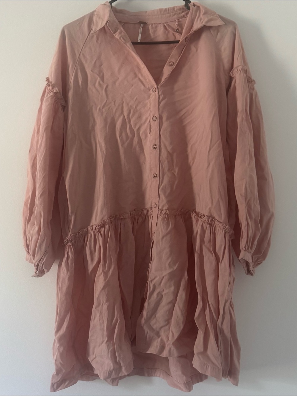 Free People Washed Pink Button-Front Peasant Tunic Dress